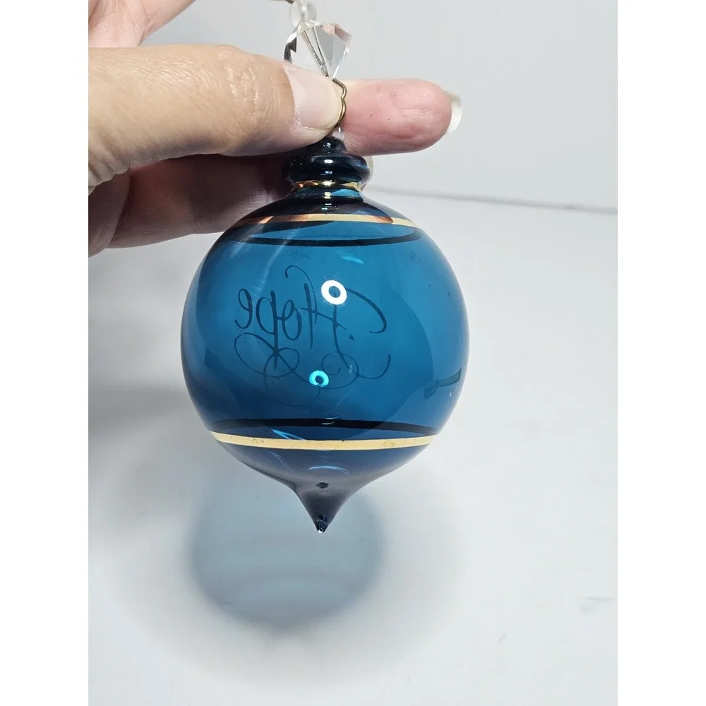 Hallmark Keepsake Ornament Perfect Harmony HOPE Blue Etched Blown Glass 2002
